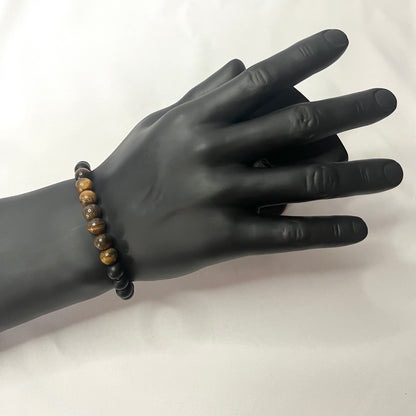 Bracelet en perle couleur Oeil de tigre et Onyx (réf 1)