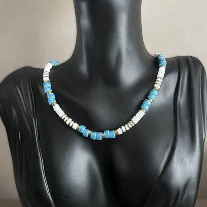 Collier Azalié en fine perles céramique émaillées (rose, bleu ou vert)