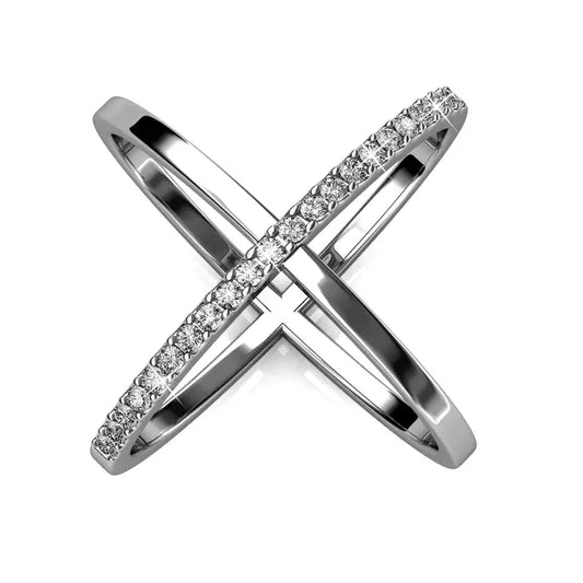 Bague croisée en  X Duo argenté et cristal (rhodium)